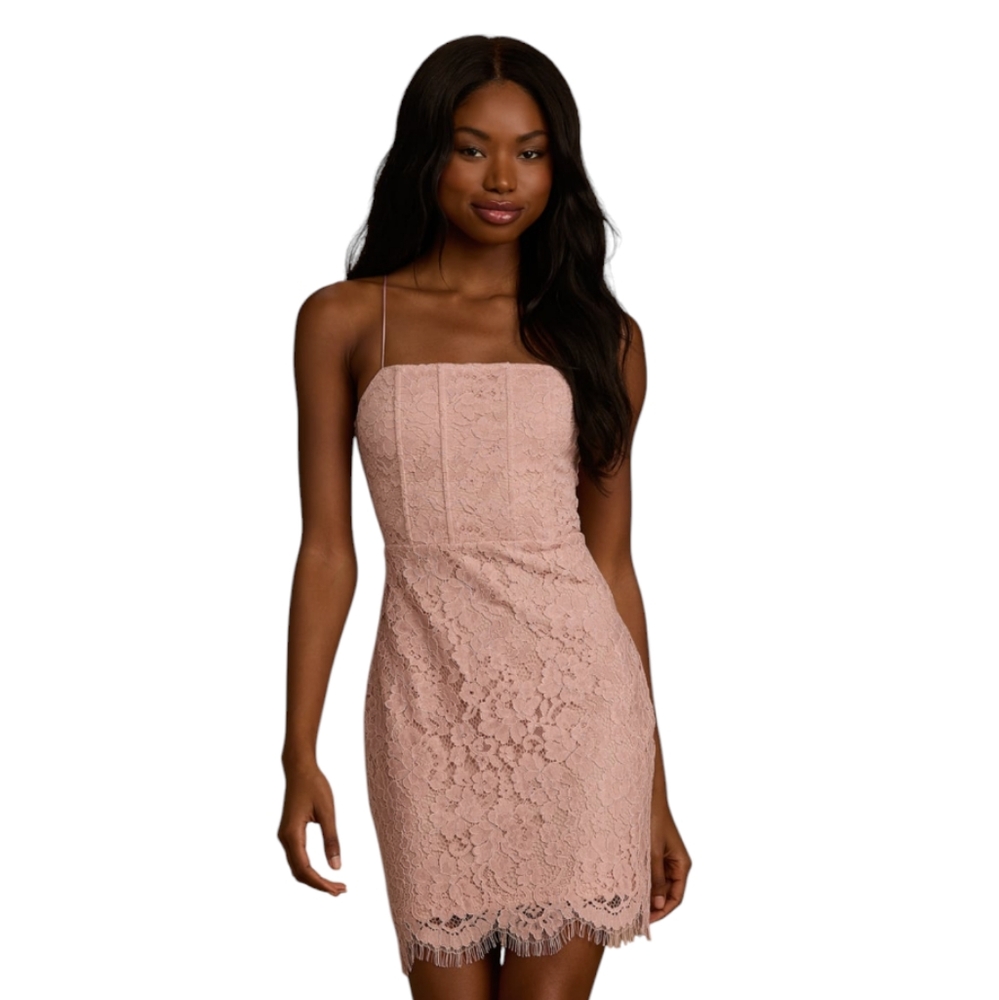 Lulus Blush Pink Floral Lace Mini Dress XS
